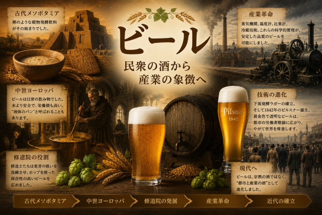 ビールの歴史古代から現代へイメージ図