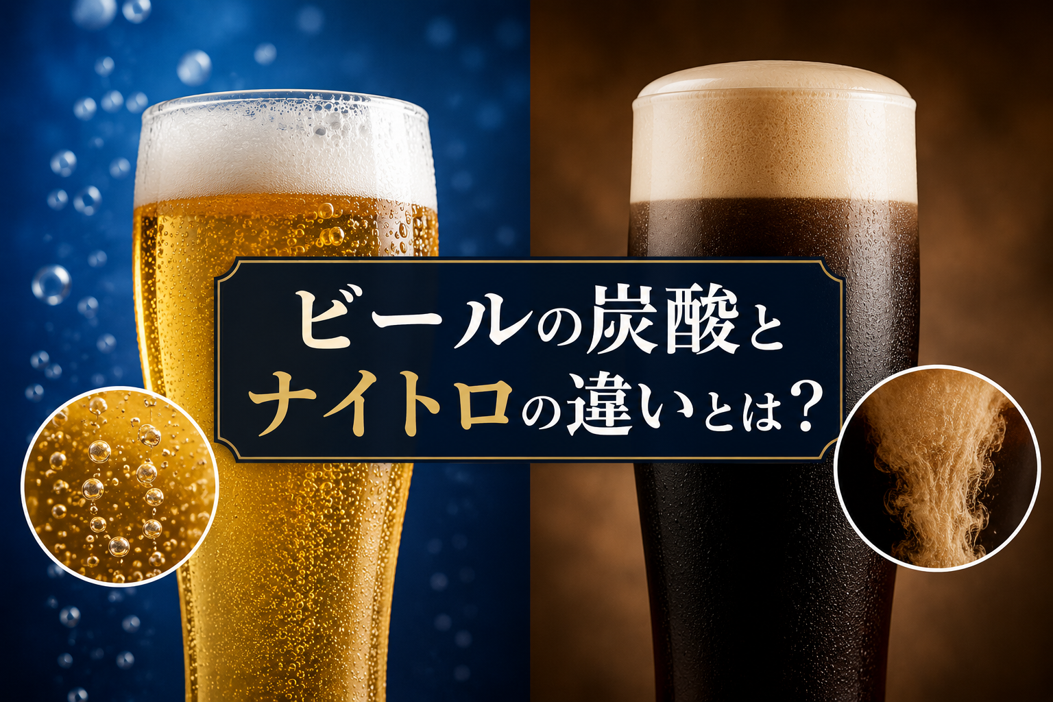 炭酸ビールとナイトロビールの泡や口当たりの違いを表現したイメージ