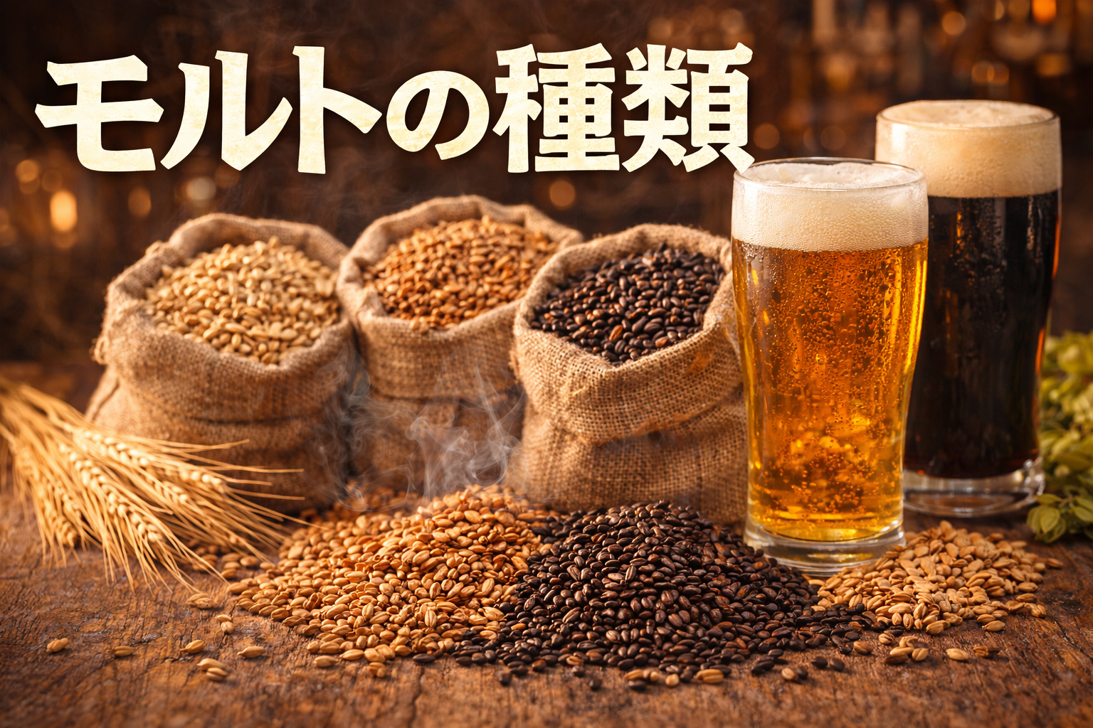 ベースモルトとスペシャリティモルトの違いを比較して表現したイメージ