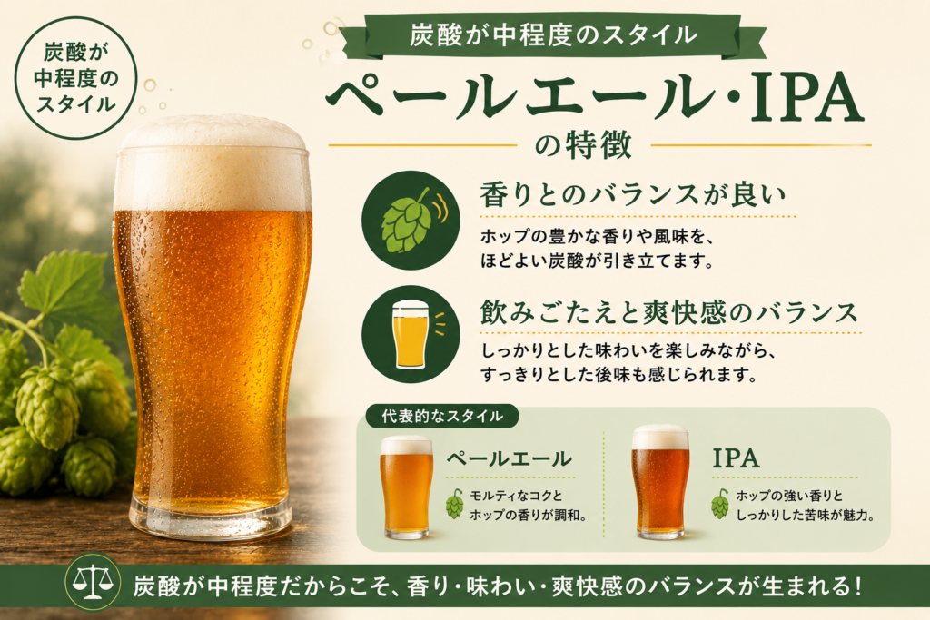 炭酸が中程度のペールエール・IPAのイメージ画像