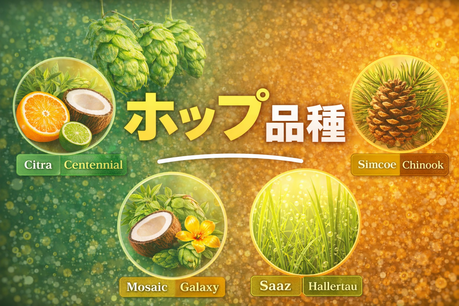 ビールのホップ品種まとめ｜柑橘・トロピカル・松・草の代表ホップを一覧で整理【06-2-1】