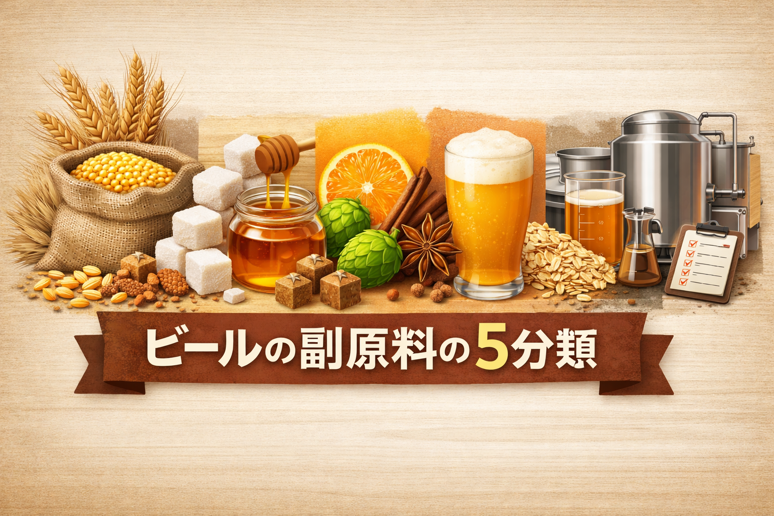 ビールの副原料とは何か？5分類と役割を構造で整理する【B-12-1】