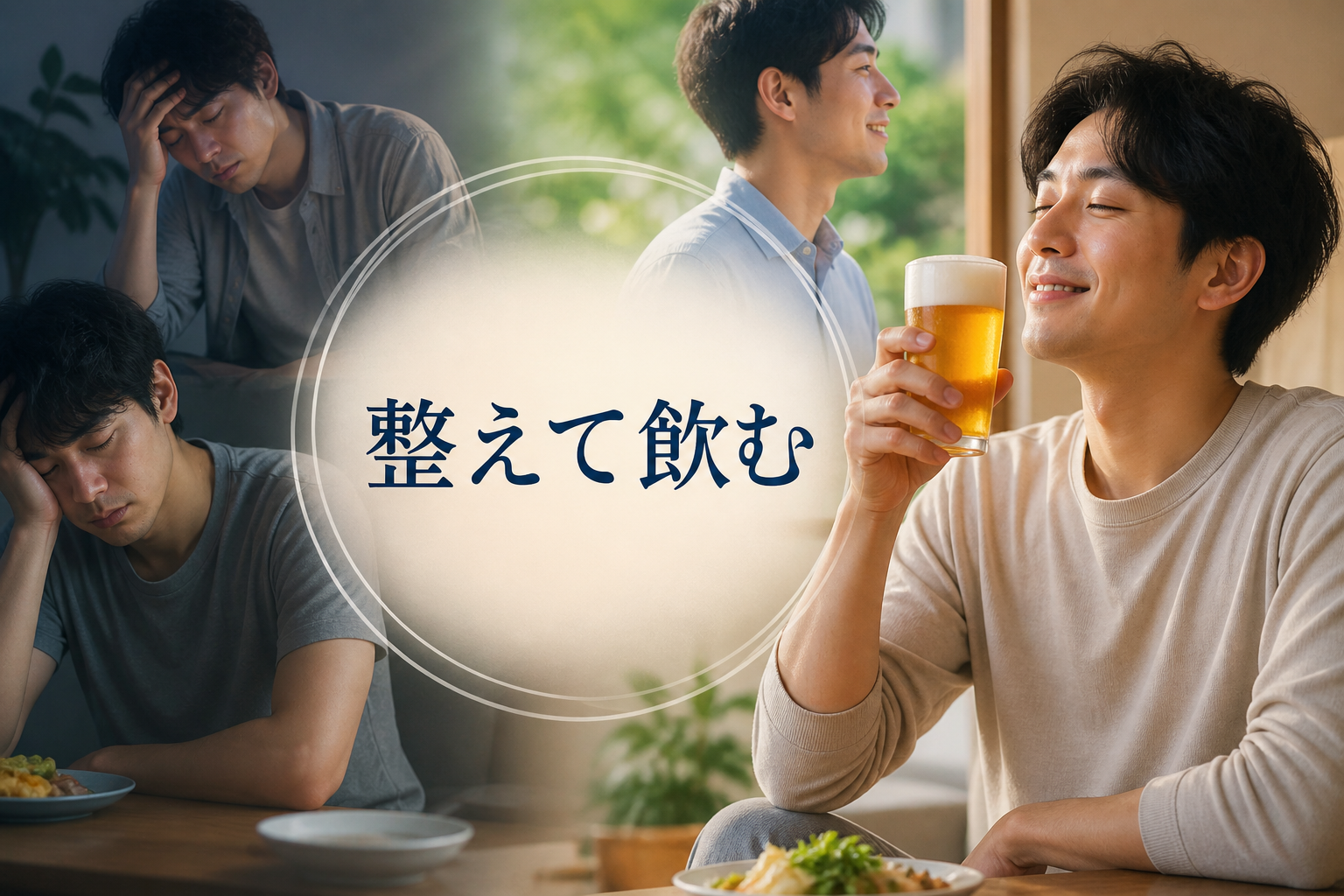 ビールを飲む人の体調や状態によって美味しさが変わるイメージ