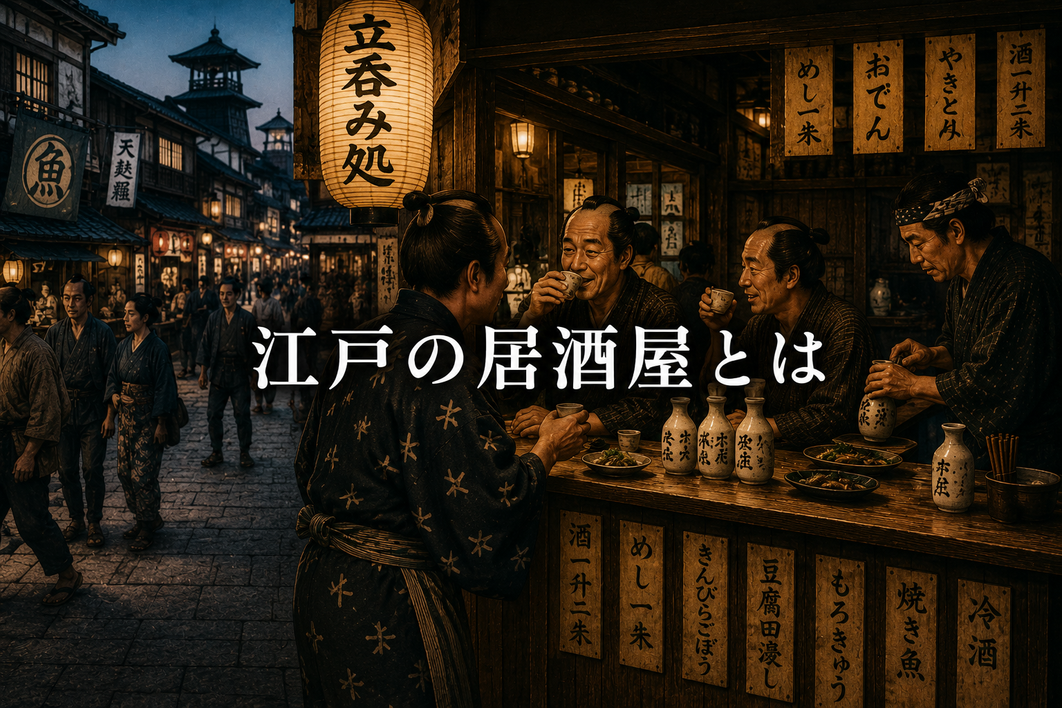 江戸時代の立ち飲み居酒屋と庶民の酒文化をイメージした風景