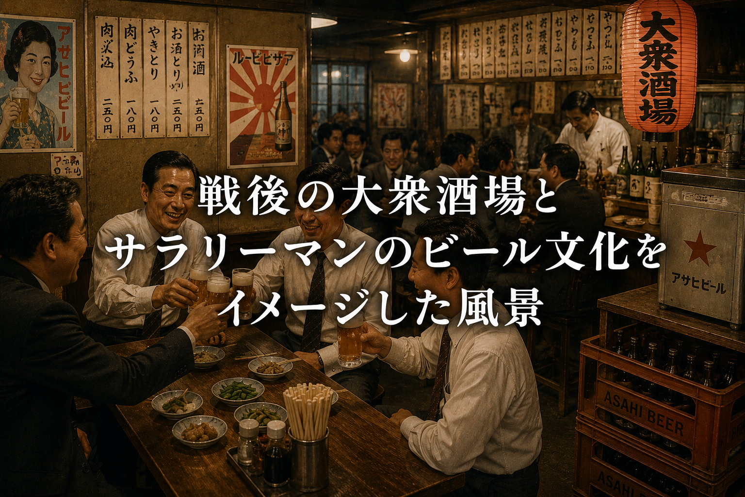 戦後の大衆酒場とサラリーマンのビール文化をイメージした風景