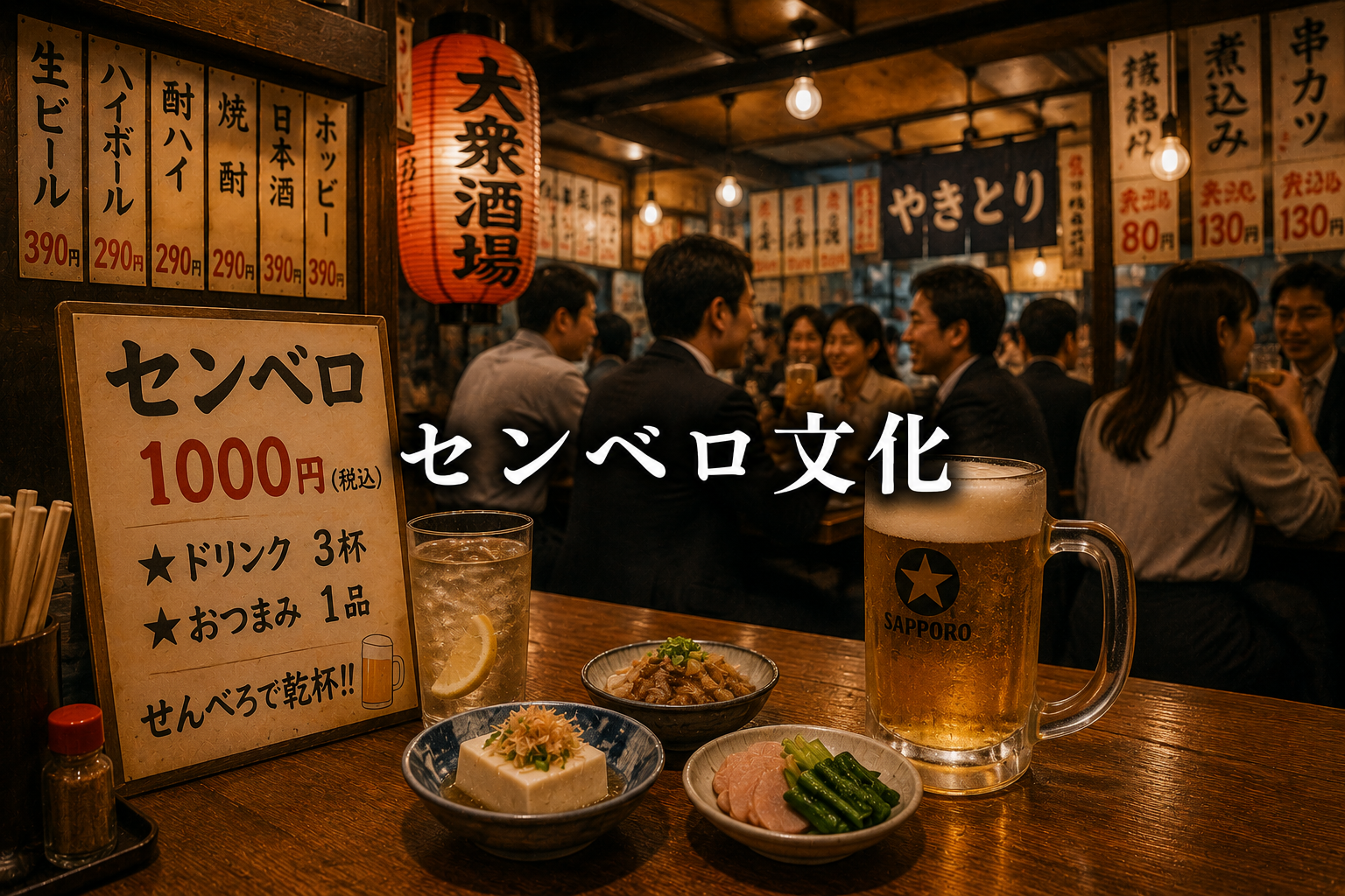 センベロ居酒屋と安く飲む文化をイメージした風景