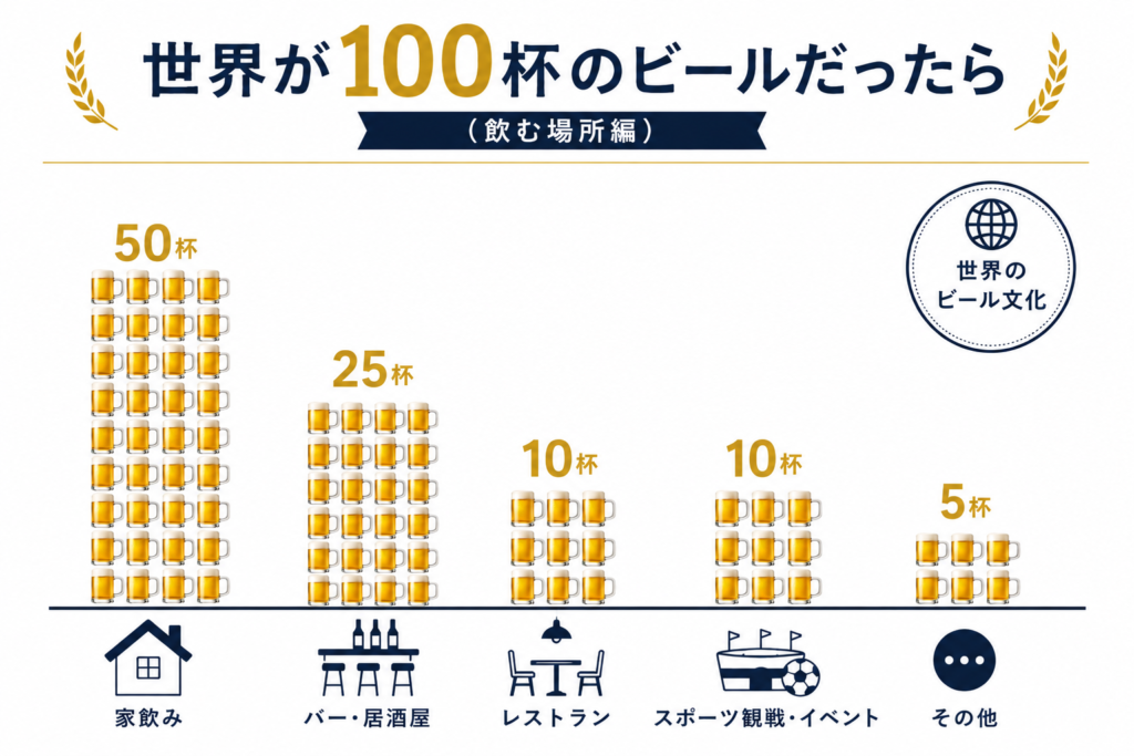 世界のビール消費　飲む場所のイメージ画像
