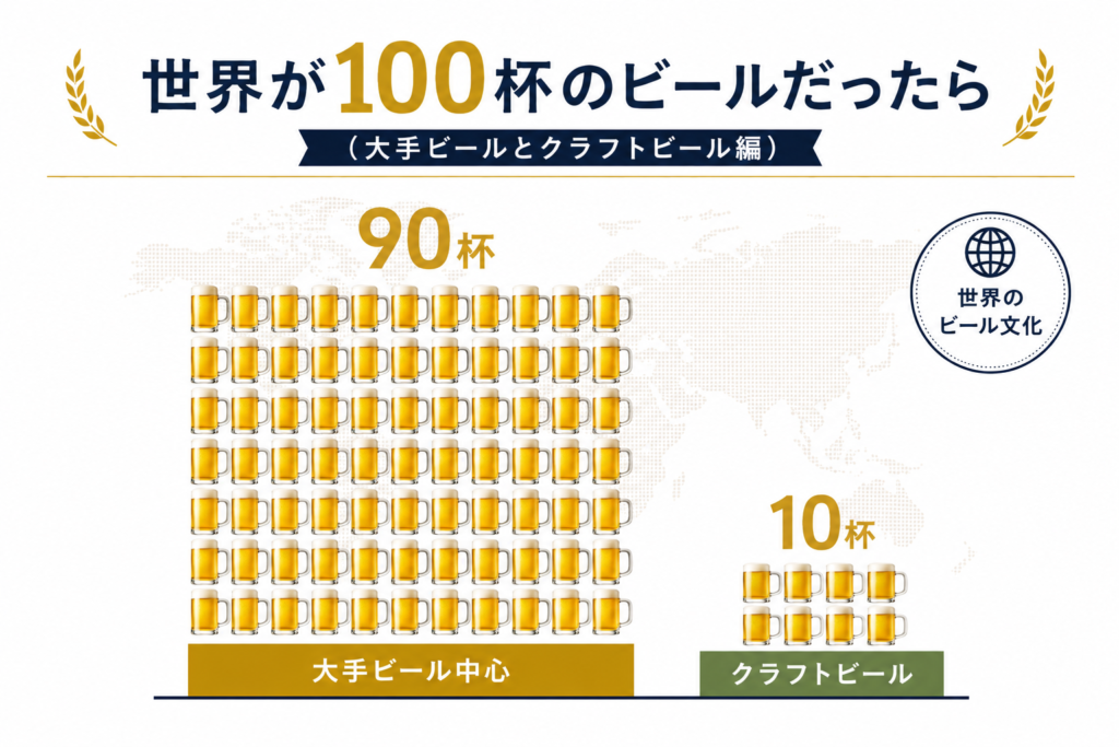 世界のビール消費　大手ビールとクラフトビールのイメージ画像
